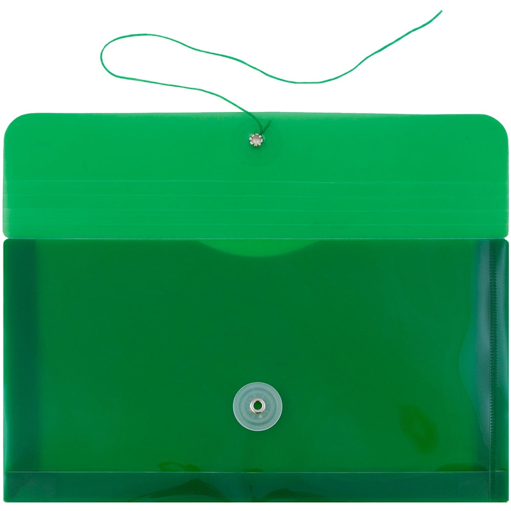 JAM Paper Plastic Envelopes with Button & String Tie Closure, #10 Business Booklet, 5 1/4 x 10, Green, 3/pack