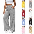 thumbnail image 2 of Womens Wide Leg Sweatpants High Waist Drawstring Pants Side Button Split Casual Loose Workout Trouser with Pockets, 2 of 7
