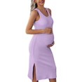thumbnail image 3 of Ekouaer Women's Maternity Dress Rib Knit Sleeveless Tank Side Slit Bodycon Dresses Pregnancy Clothes S-XXL, 3 of 5