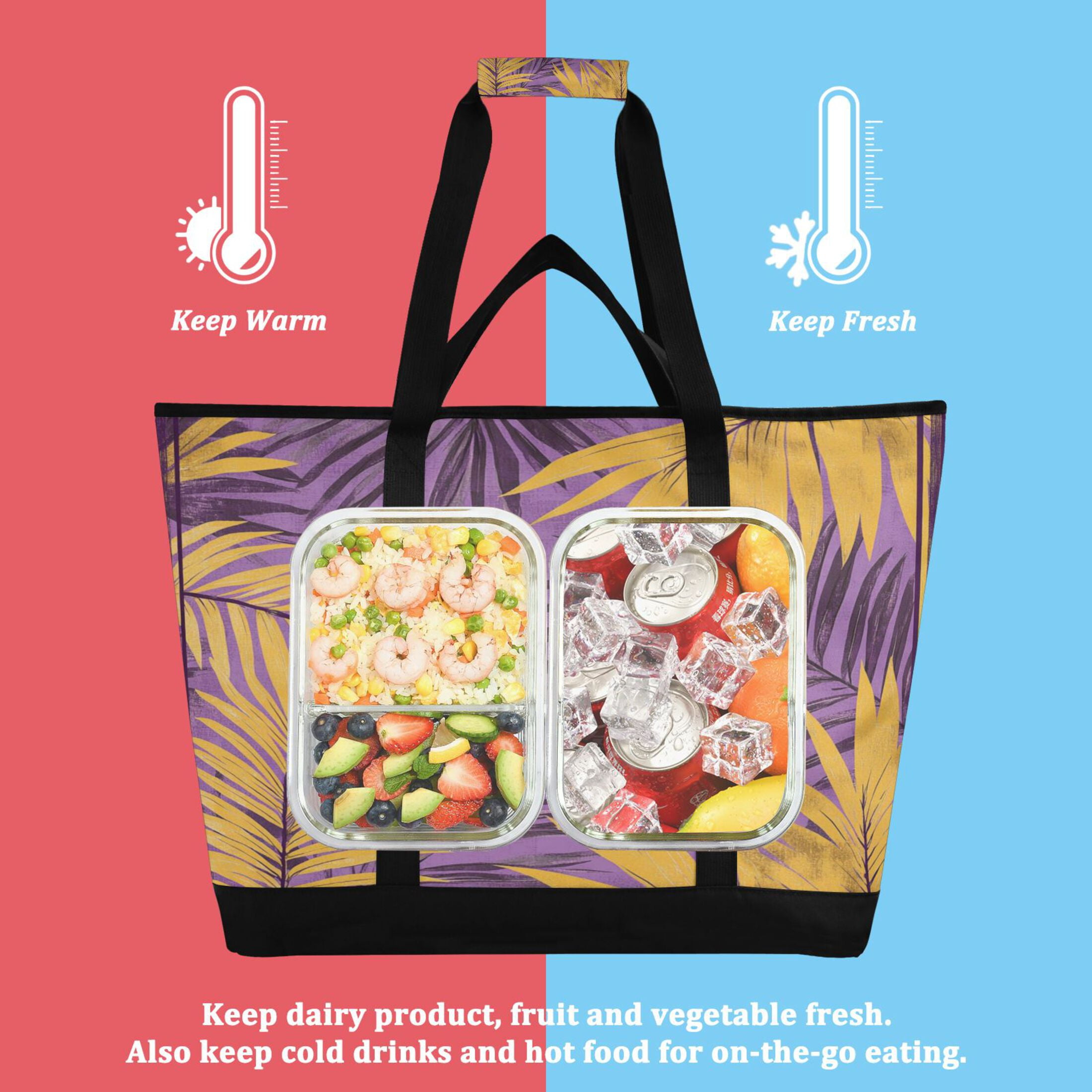 Large Hand-held Ice Pack Picnic Bag Insulation and Refrigeration Suitable for Shopping Picnics and Camping Super Cool Yellow Leaf