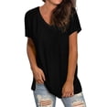 thumbnail image 2 of SHIBEVER Women T Shirts Summer V Neck Tops Short Sleeve Tunic Tops Solid Color Black Tee Casual Loose Shirts Size M, 2 of 5