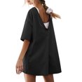 thumbnail image 3 of DYMADE Womens Summer Solid Short Sleeve Backless Pockets One-Piece Jumpsuit Shorts, 3 of 3
