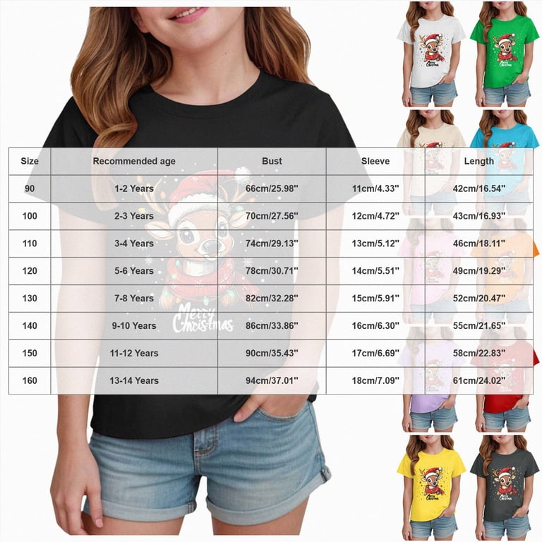 sdbrld Girls Christmas Shirts for Kids Cute Short Sleeve Xmas Holiday ...