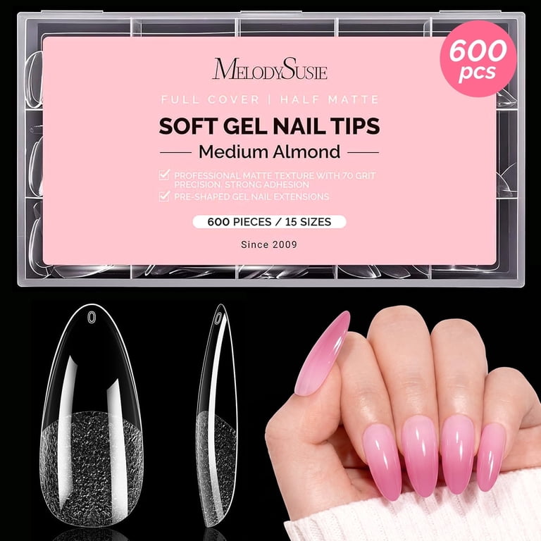 MelodySusie Medium Almond Nail Tips, 600 Pieces, 15 Sizes photo 1