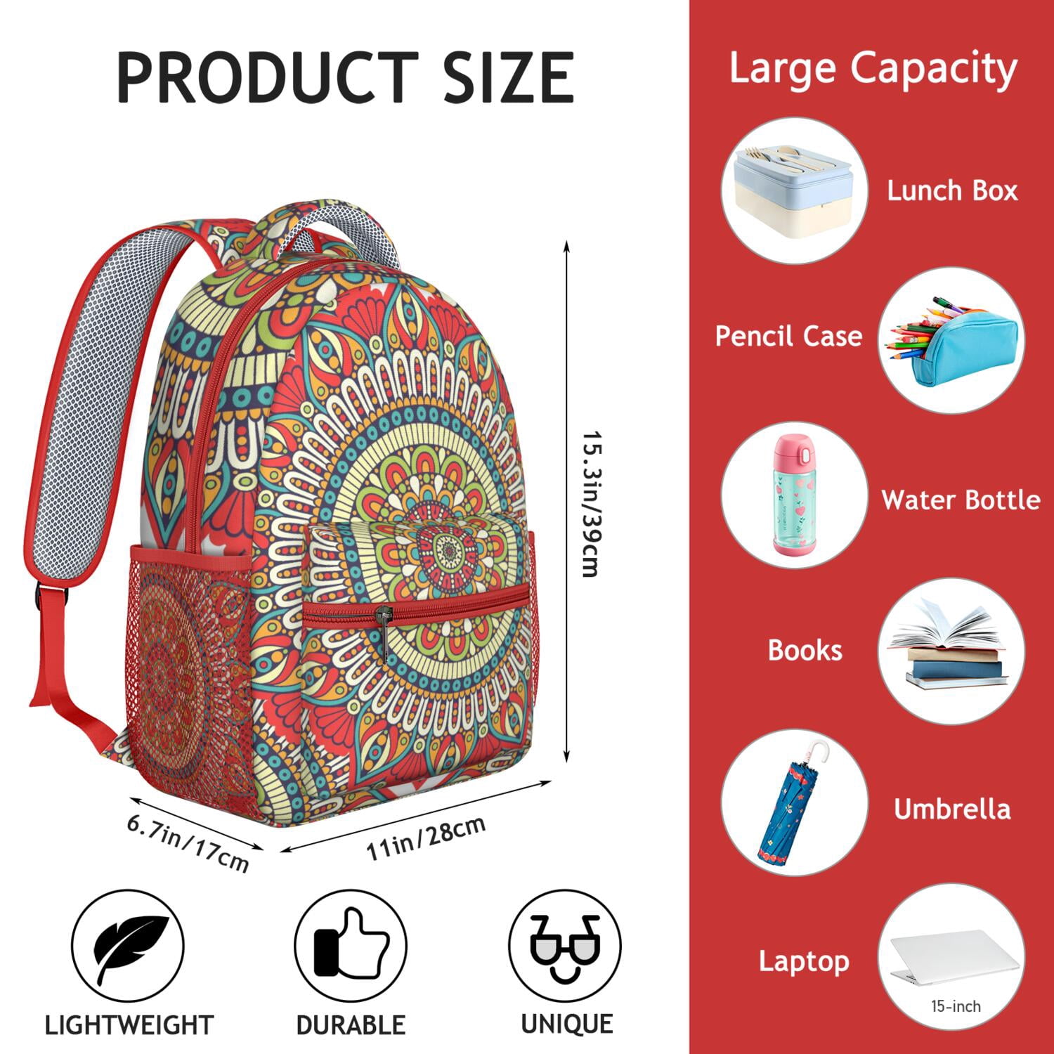 Sacred Symbolic Mandala Backpack - Ergonomic Design with Padded Straps for Commuters