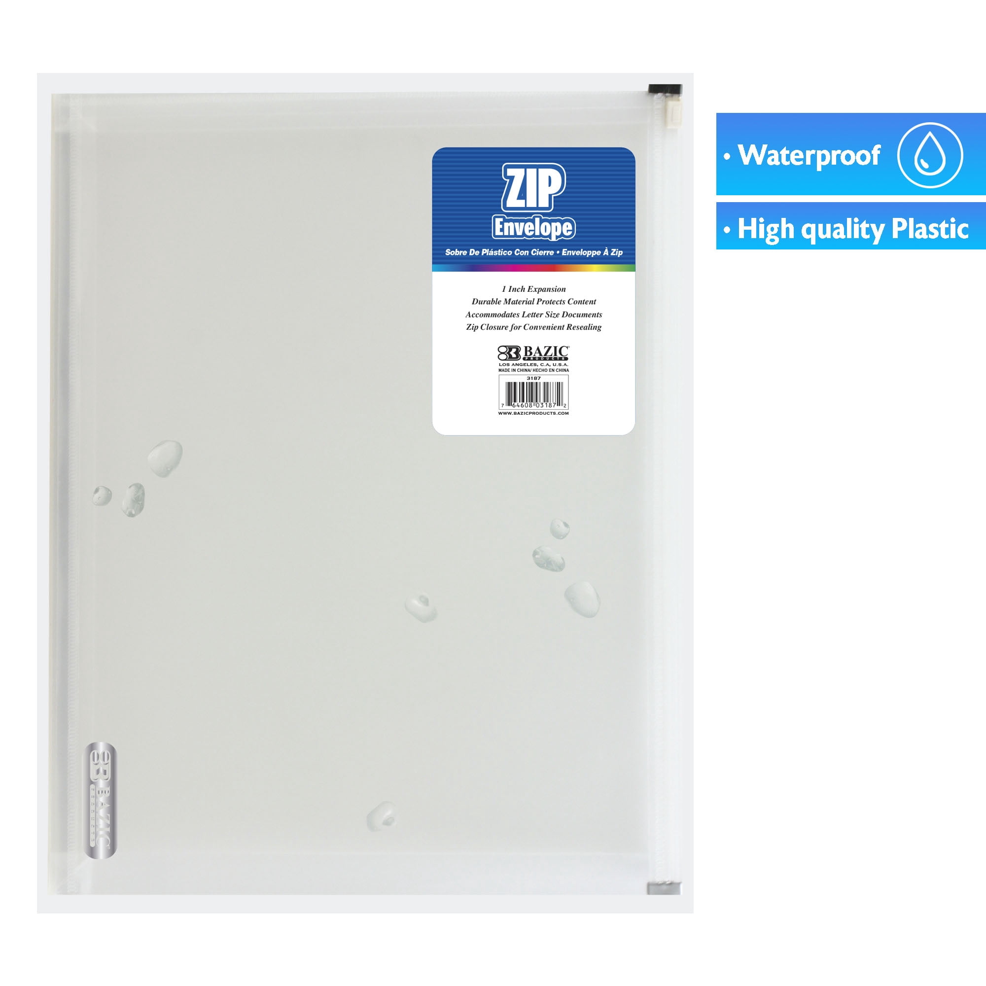 BAZIC Plastic Envelope Poly Envelopes, Clear Folder Zip Closure 24-Pack
