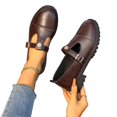 thumbnail image 6 of Women Single Buckle Strap Round Toe Platform Mary Jane Flats, Matte Woven Fabric, Moderate Cushioned Footbed, Deep Lug Anti Slip Outsole, Sweet Preppy Silhouette for Campus Daily Com,Brown 6.5, 6 of 6