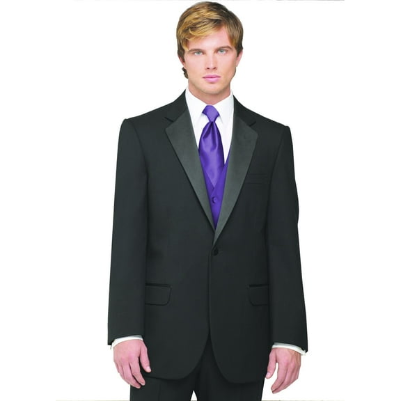 Neil Allyn 7-Piece Formal Tuxedo with Flat Front Pants, Shirt, Purple Vest, Tie & Cuff Links. Prom, Wedding, Cruise