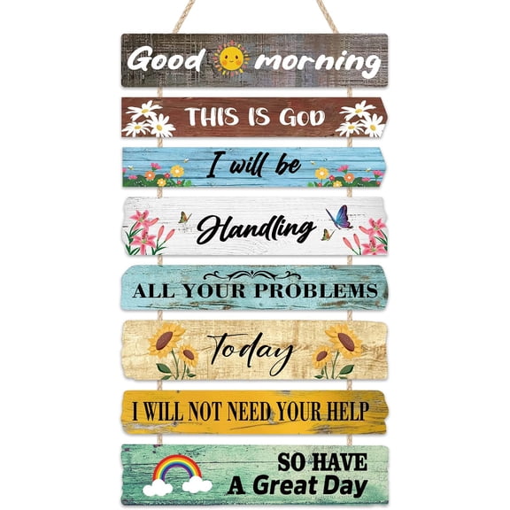 Good Morning Inspirational Hanging Sign Plaque Farmhouse Wood Sign for Bedroom Motivational Scripture This is God Wooden Hanging Sign Art Wall Home Decoration God Christian Saying Wall Plaque