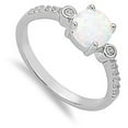thumbnail image 4 of CHOOSE YOUR COLOR Round Solitaire White Simulated Opal Bezel Ring .925 Sterling Silver Band CZ Female Size 9, 4 of 4