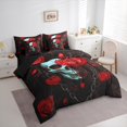 thumbnail image 3 of Manfei Gothic Skull Skeleton Bedding Comforter Set 7pcs, Red Floral Full Bedding Set, Halloween Fitted Sheet Flat Sheet, Breathable Home Decor, 3 of 8