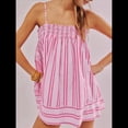 thumbnail image 4 of Conjunto de 2 Piezas de Pijama para Mujer, con Top Corto Sin Mangas con Dobladillo Fluido y Rayas Y2K + Pantalones Cortos de Cintura Alta. Rosa M, 4 of 6