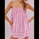 thumbnail image 4 of Conjunto de 2 Piezas de Pijama para Mujer, con Top Corto Sin Mangas con Dobladillo Fluido y Rayas Y2K + Pantalones Cortos de Cintura Alta. Rosa S, 4 of 6