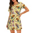 thumbnail image 1 of Fotbe Bright Birds Bata de Dormir para Mujer con Estampado, Camisón de Algodón de Manga Corta, Ropa de Dormir Casual, 1 of 6