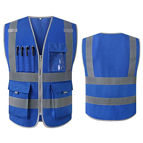High Visibility Blue Safety Vest Reflective With Pockets And Zipper For Men Construction Reflective Vest Jacket 2xl Blue Walmart Com Walmart Com