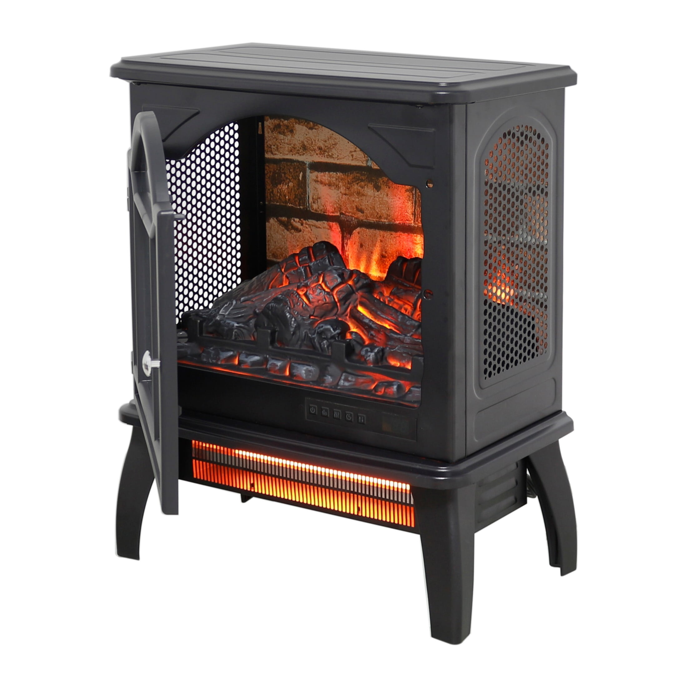 DEALTOPS 17.52'' Electric Fireplace Heater Stove, Realistic Flame Effect Simulated Wall Tiles Stove, Antique Black