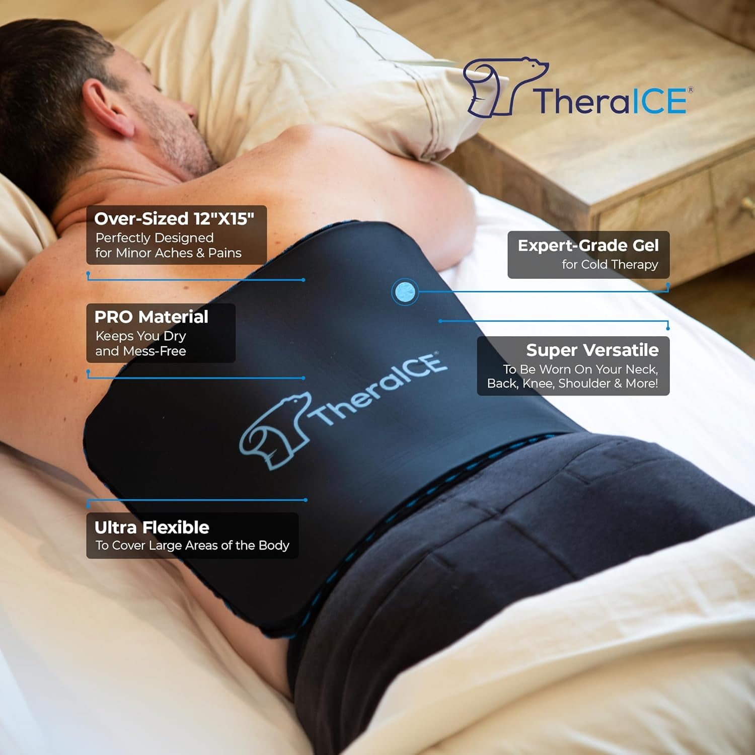 TheraICE PROpack Cold Therapy Gel Ice Packs, Versatile Reusable Ice Packs for Back, Knees, XL