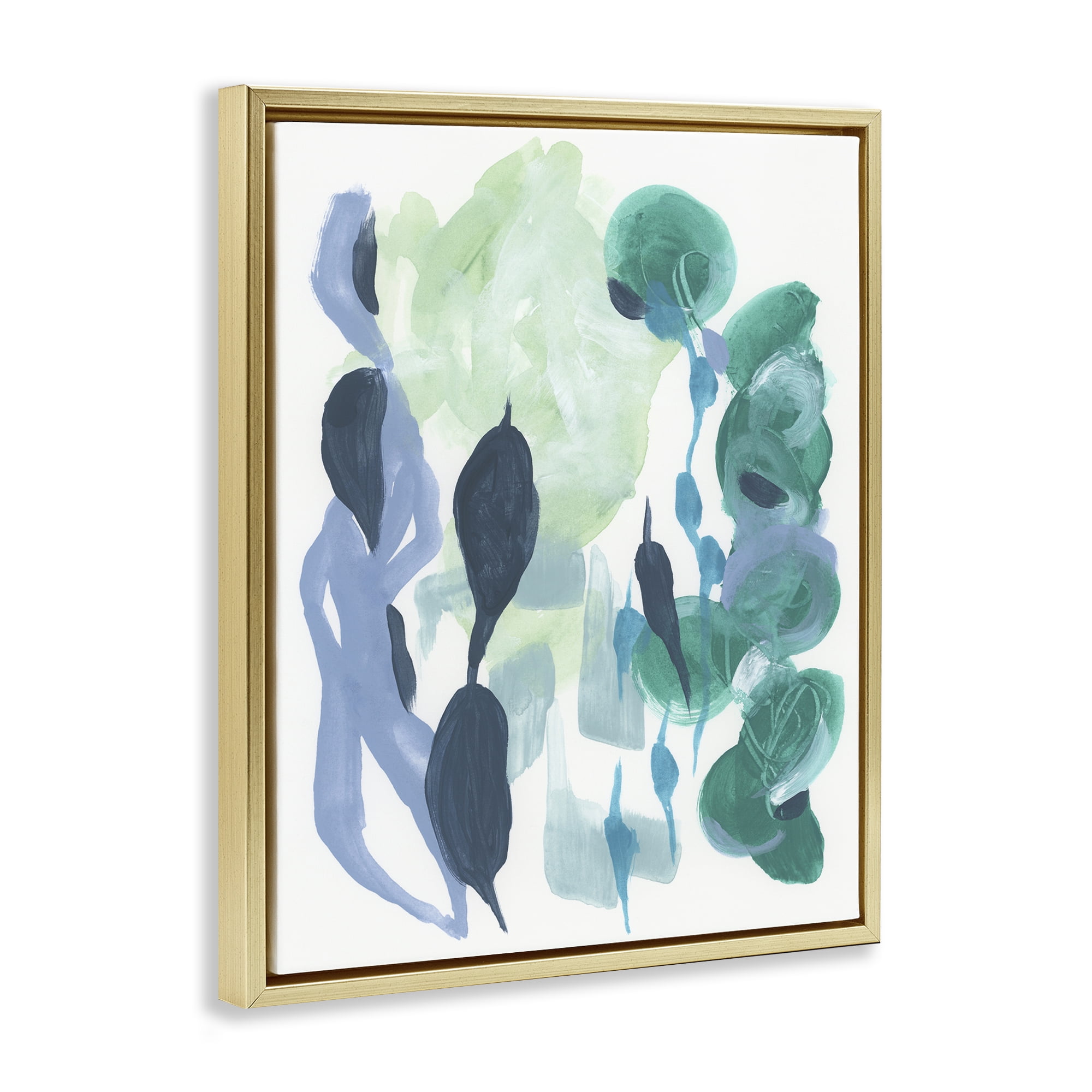 Stupell Industries Symbolic Leafy Paint Shapes Abstract Painting Gold Floater Framed Canvas Art Print Wall Art, 17 x 21