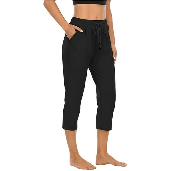 Womens Capri Yoga Pants Loose Workout Joggers Drawstring Sweatpants Lounge Pajama Capris Pants with Pockets