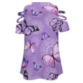 thumbnail image 5 of Purple Butterfly Dandelion Womens Summer V Neck Zipper Top Short Sleeve T Shirt Off Shoulder Top Casual Classy Loose Shirts, 5 of 7