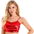 thumbnail image 5 of YiZYiF Womens Casual Patent Leather Crop Top Glossy Tank Tops Vest Clubwear, 5 of 7