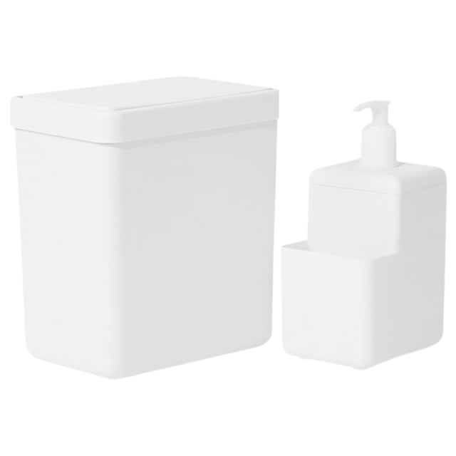 1 Juego de bote de basura pequeño con tapa para baño, mini bote de basura de escritorio con tapa, dispensador de jabón líquido para baño, cocina, oficina y dormitorio