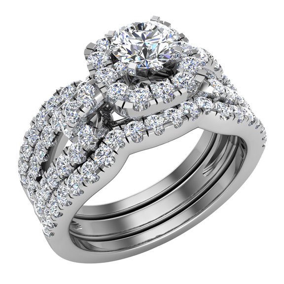 Diamond Loop Shank Cushion Shape Wedding Set w/ Enhancer Bands Bridal 1.80 CTW 18K White Gold (G,VS)