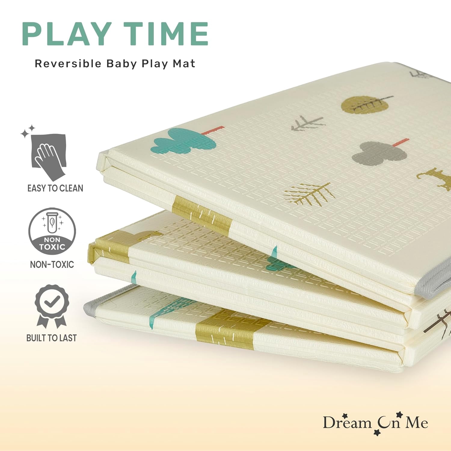 Reversible  Playmat, Foldable  Large Thick Foam Crawling Playmats for Toddlers, Waterproof Portable Playmat for Babies