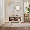 thumbnail image 6 of Miekor Furniture 28.74"Shoe Storage Bench with 2 Door Cabinet, Entryway Bench with White Shoe Storage, Shoe Bench with Cushion, Adjustable Shelves, Shoe Rack Bench for Entryway, Hallway 09324, 6 of 12