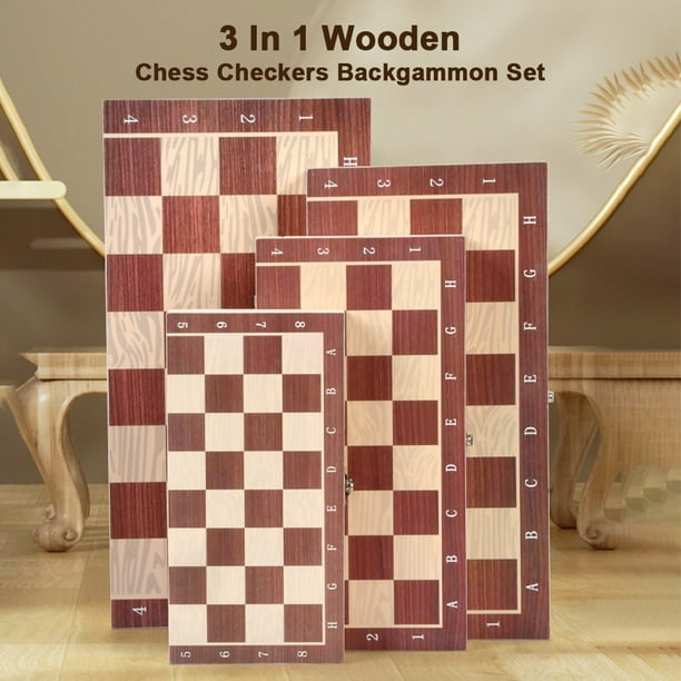 Jeu D’Échecs 3 En 1 En Bois – Échecs, Dames Et Backgammon – Plateau Pliable 29x29 Cm Avec Rangement Intégré – Idéal Voyage, Fête Et Cadeau Pour Enfants Et Adultes