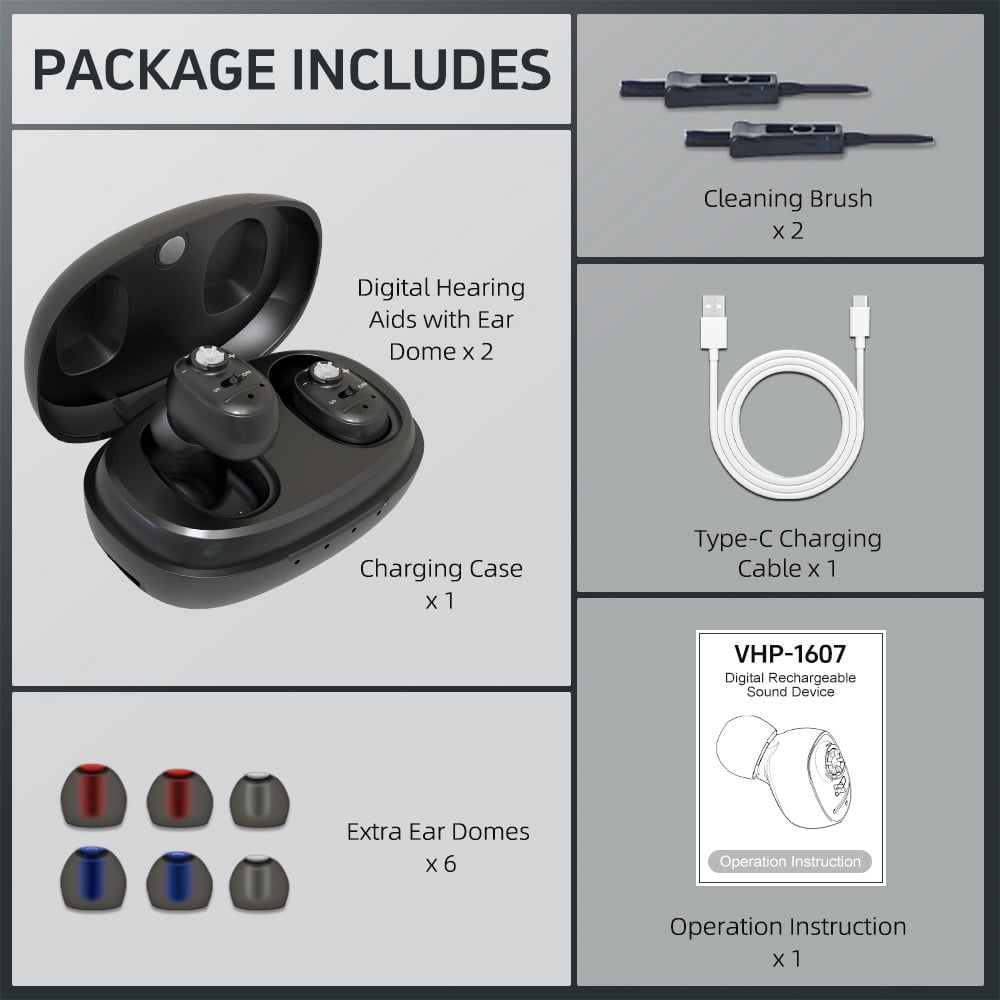 ELCTRTICI Hearing Aids for Seniors, Rechargeable, VHP-1607, Black, Binaural
