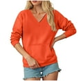 thumbnail image 6 of larppty V Neck Sweatshirt Women Pocket No Hood Oversized Pullover Casual Soft Long Sleeve Tops With Pockets Fall Fashion (Orange, S), 6 of 7