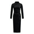 thumbnail image 4 of biudgviw Cocktail Dresses for Women Winter Fall Slim High Neck Long Sleeve Party Dress Warm Side High Slit Bodycon Maxi Dress, 4 of 6