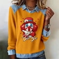 thumbnail image 2 of Mardi Gras Hauts à Manches Longues pour Femmes 2026 Mode Denim Patchwork Col à Revers Chandail en Molleton Graphique, 2 of 2