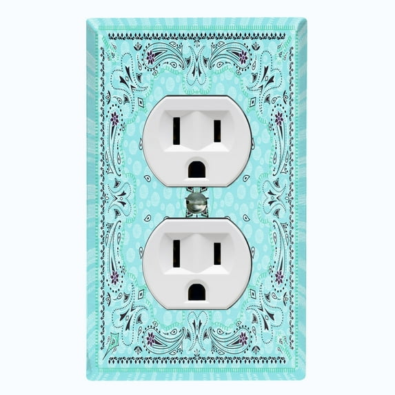 Metal Light Switch Plate Cover Teal Paisley Bandana Spotted Tile Pattern TIL084