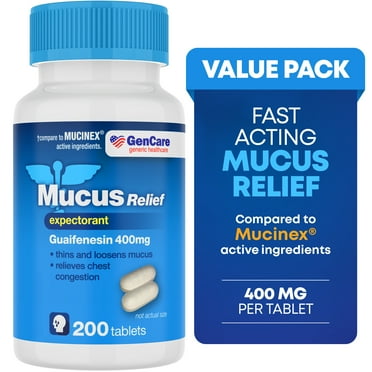 GenCare Mucus Relief Expectorant Guaifenesin 400 mg for Congestion and Flu, 200 Tablets