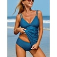 thumbnail image 3 of Charmo Tankini Swimsuit for Womens Ruched Two Piece Swimwear V Neck Tummy Control Bathing Suit, 3 of 7