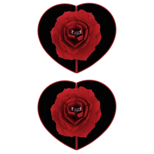2X Rosa Flor Giratoria de la Caja Del Anillo,Caja de Propuesta,Boda de Rose Caja Del Anillo(Sin Anillo)