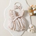 thumbnail image 4 of TOWED22 Baby Girl Romper Sleeveless Plaid Ruffle Baby Bubble Romper Bodysuit Jumpsuit Infant Girl Summer Clothes Beige,3-6 M, 4 of 6