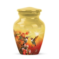 JAGASY Hummingbird Small Urn for Mother - Flowers Decorative Urns for Human Ashes - Yellow Funeral Keepsake Urn - Miniature Cremation Urns for Mom & Dad - (3 Inch)