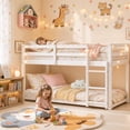 thumbnail image 2 of UHOMEPRO Twin Over Twin Bunk Bed for Kids, Solid Wood Low Floor Bunk Bed with Safety Rail and Ladder, Heavy Duty Kids Bunk Bed, Space-Saving Bed Frame for Bedroom, White, 2 of 13