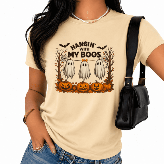 Cozymy Hangin' With My Boos Joy Halloween Ghost Pumpkin Graphic Tee for Women