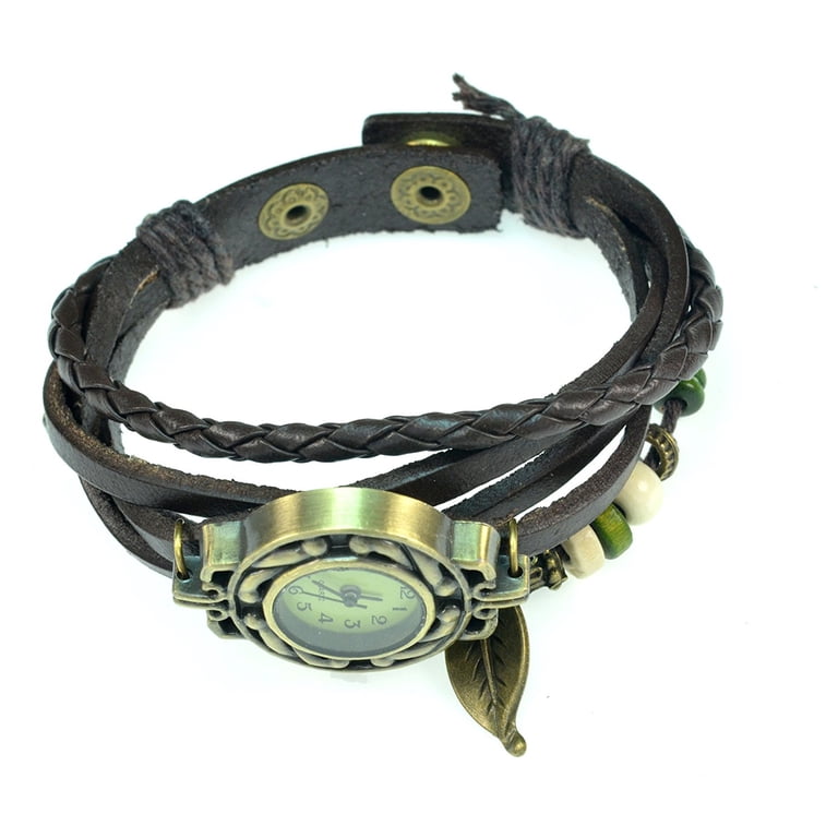 Women\'s Brown Analog Quartz Leaf Bracelet Weave Wrap Around Leather Wrist Watch Amazon.com: JewelryWe Women Quartz Bracelet Watch Fashion  main image 2