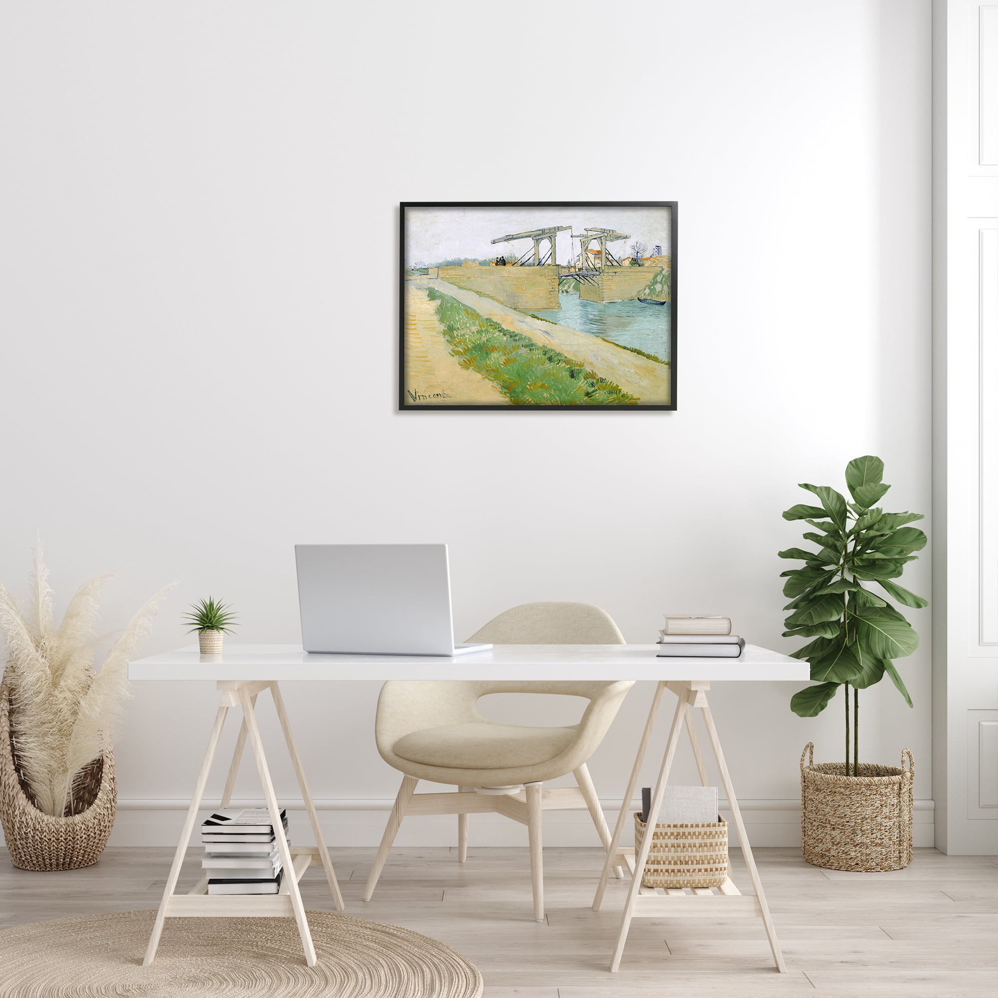 Stupell Industries De Brug Van Langlois Vincent van Gogh Bridge Painting Painting Black Framed Art Print Wall Art, Design by one1000paintings