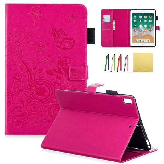 iPad 9.7 2018 &2017 Case, iPad Pro 9.7/ iPad Air 1 2 Wallet Cover, Allytech Emboss Butterfly PU Leather Folio Case Stand for iPad 5th & 6th Gen/ iPad Pro 9.7/ iPad Air 1 2, Purple, Rose