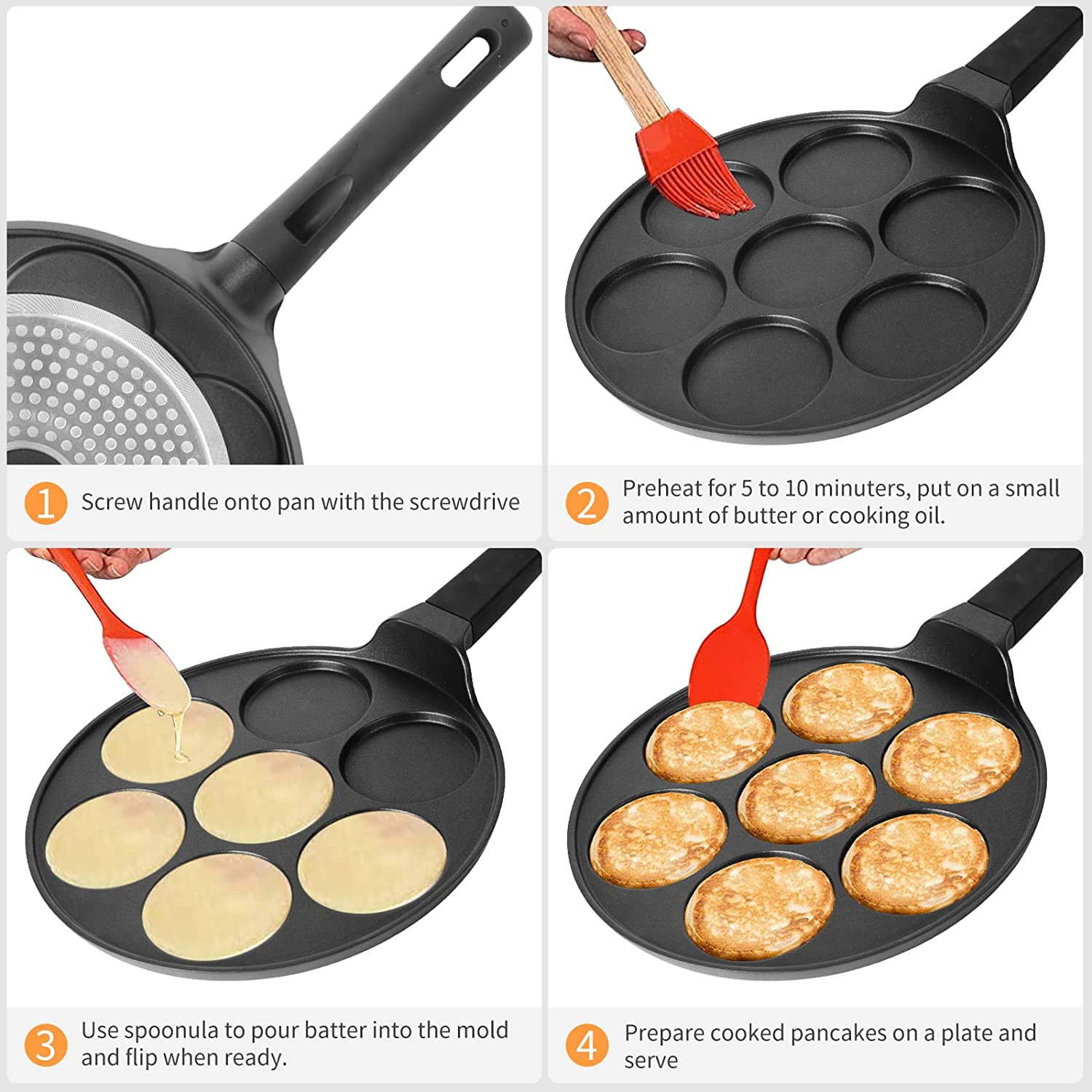 Silver Dollar Pancake Pan, Mini Pancake Molds for Kids Animal Pancake  Griddle Nonstick 7 Cup Frying Egg Pan Waffle Pancakes Maker Crepe with  Silicone