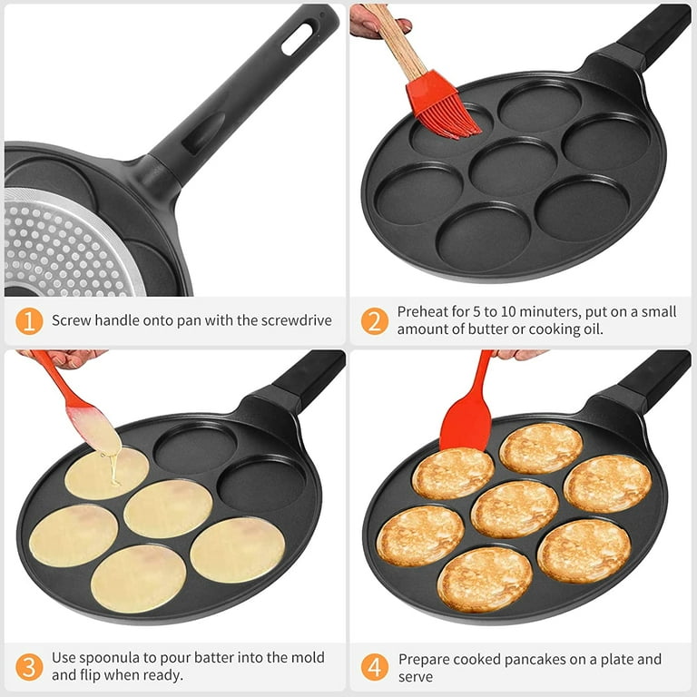 CAINFY Pancake Pan Maker Nonstick Induction Compatible, 10.5 Inch Mini Non  Stick Silver Dollar Grill Blini Griddle Crepe Pan,7 Molds Cake Egg Cooker  Skillet for Kids Gifts 7-cup 