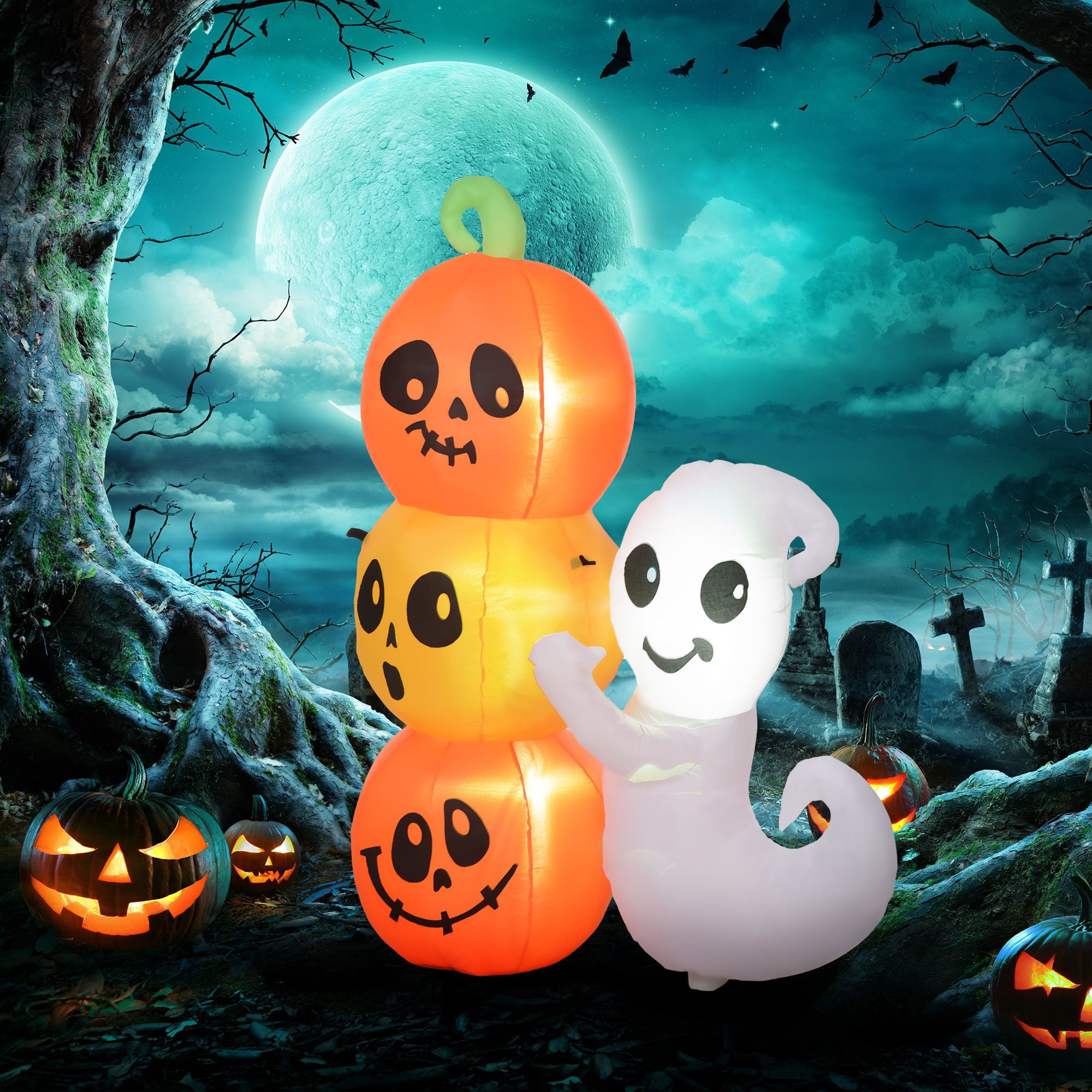 Alvantor Inflatable Halloween Decoration with Pumpkin 5ft Blow Up LED Display for Garden Indoor Outdoor