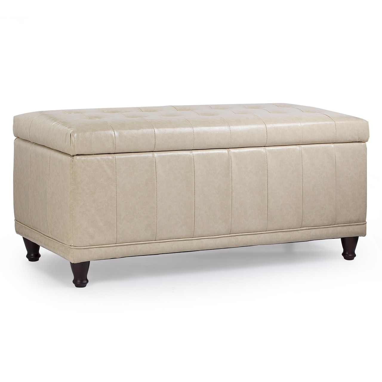 Enova Home Aqua 42 Inches Large Modern Elegant Leather Rectangle Storage Ottoman (Beige