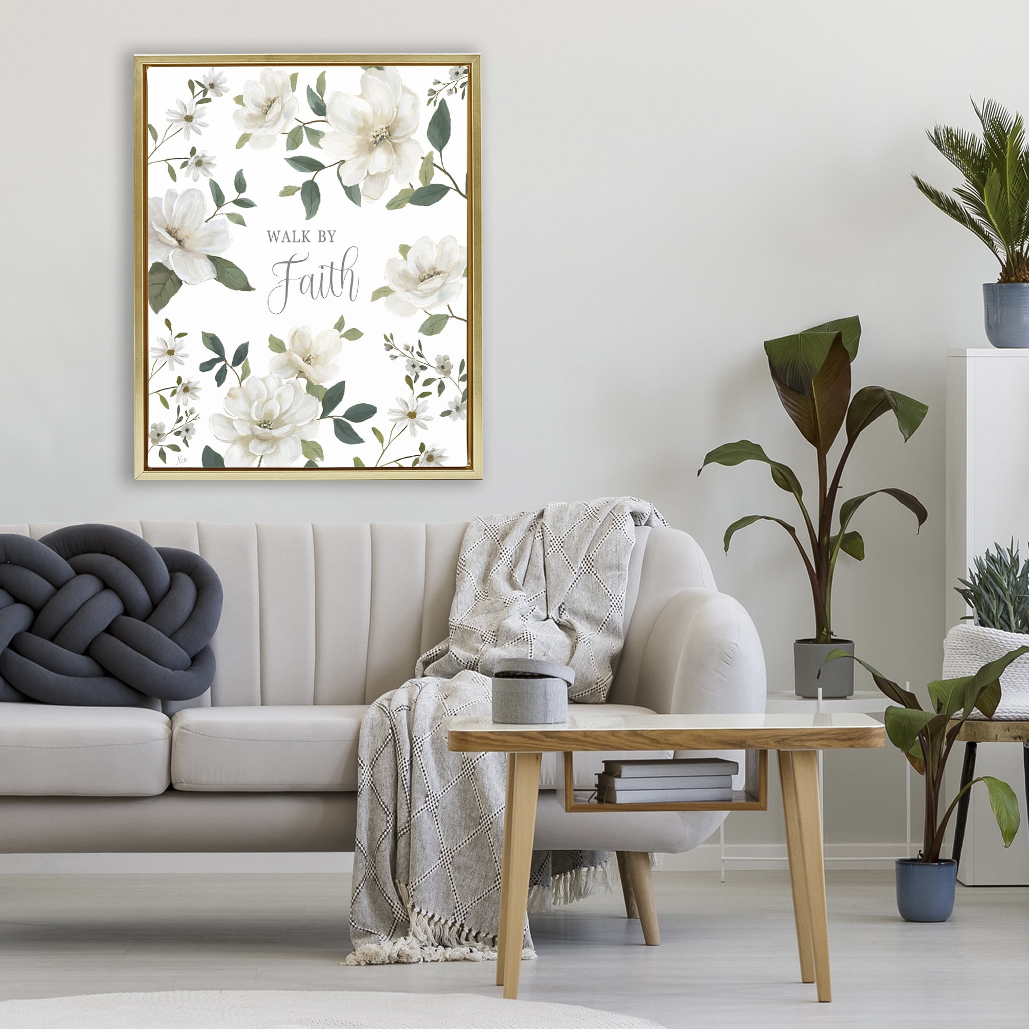 Stupell Industries Floral Walk By Faith Gold Framed Floater Canvas Wall Art, design by Nan